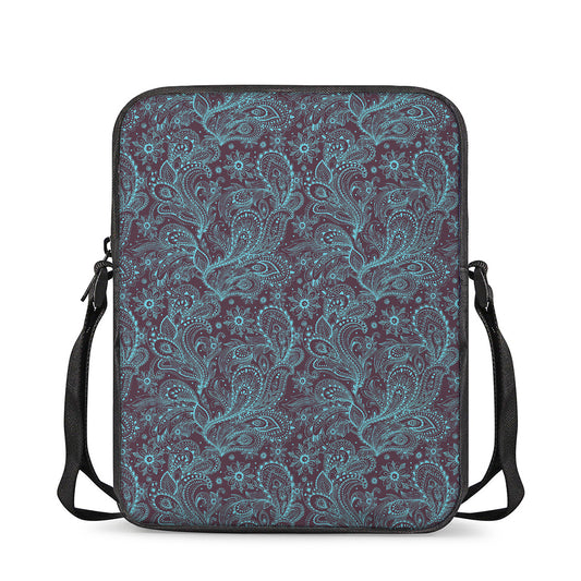 Turquoise Paisley Pattern Print Rectangular Crossbody Bag