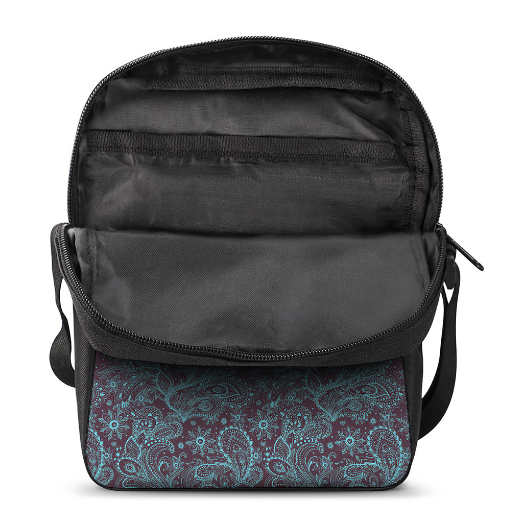 Turquoise Paisley Pattern Print Rectangular Crossbody Bag