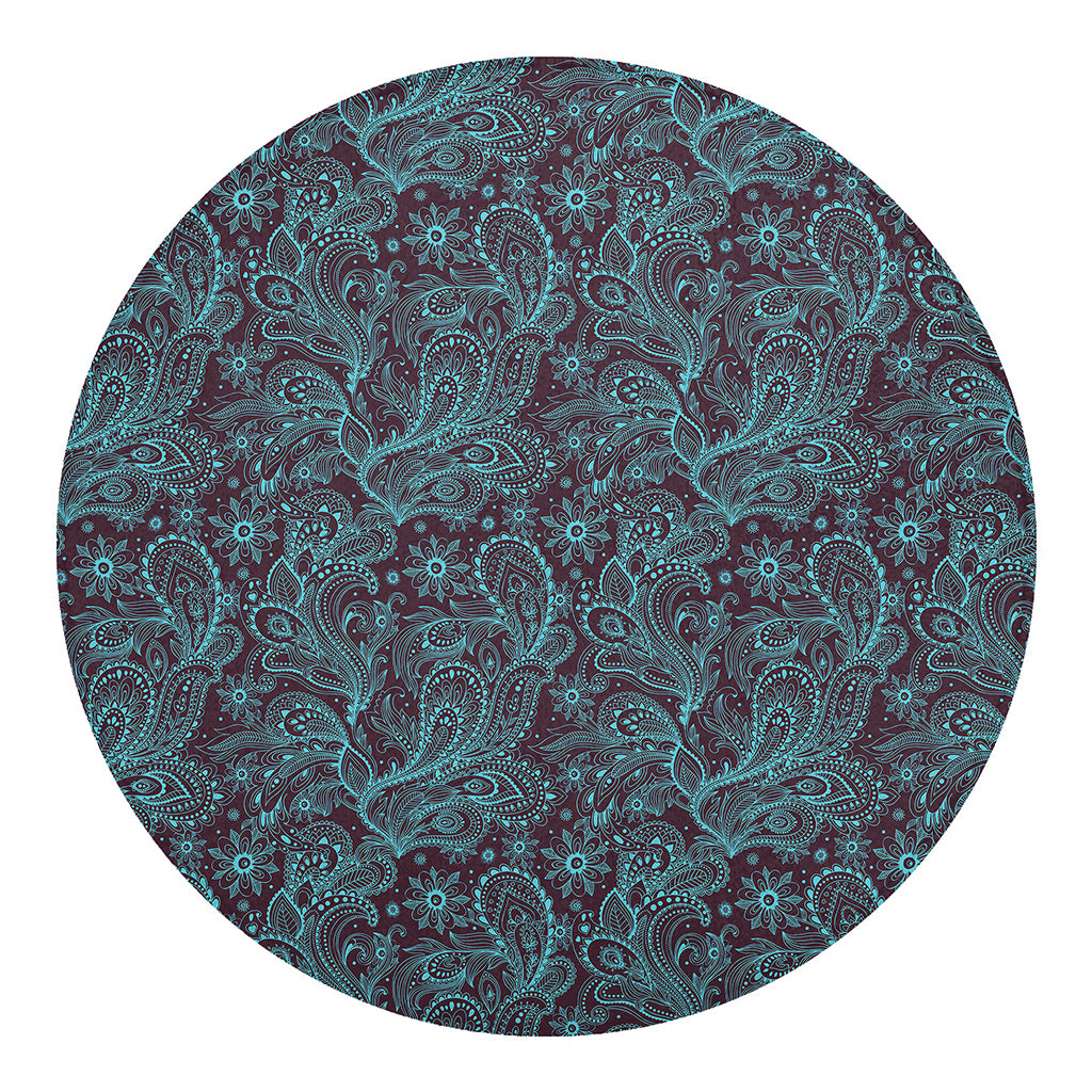 Turquoise Paisley Pattern Print Round Blanket