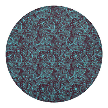 Turquoise Paisley Pattern Print Round Blanket