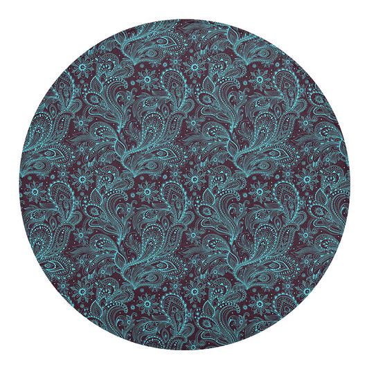 Turquoise Paisley Pattern Print Round Blanket