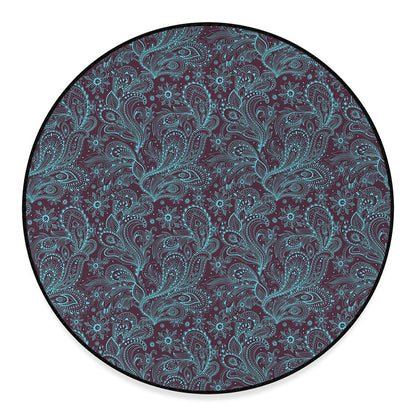 Turquoise Paisley Pattern Print Round Floor Mat