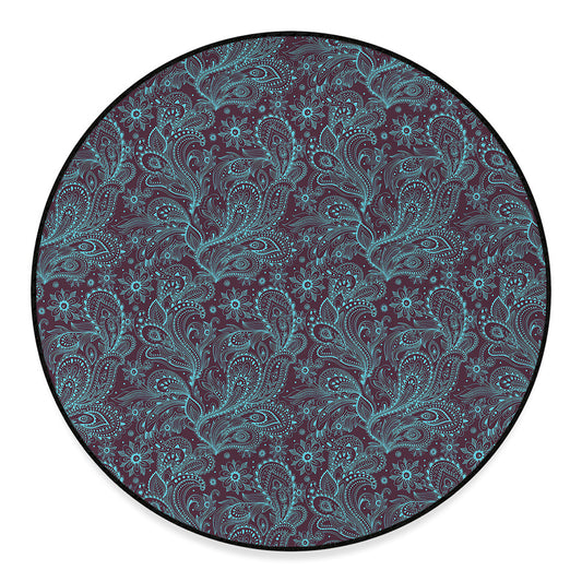 Turquoise Paisley Pattern Print Round Floor Mat