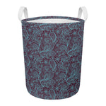 Turquoise Paisley Pattern Print Round Laundry Basket