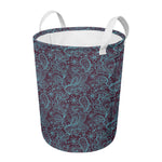 Turquoise Paisley Pattern Print Round Laundry Basket