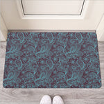 Turquoise Paisley Pattern Print Rubber Doormat