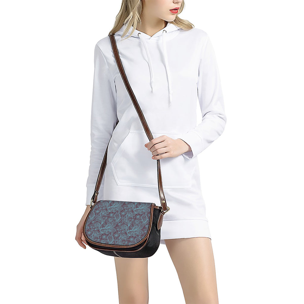 Turquoise Paisley Pattern Print Saddle Bag