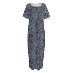 Turquoise Paisley Pattern Print Short Sleeve Long Nightdress