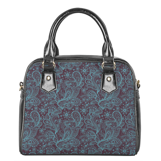 Turquoise Paisley Pattern Print Shoulder Handbag