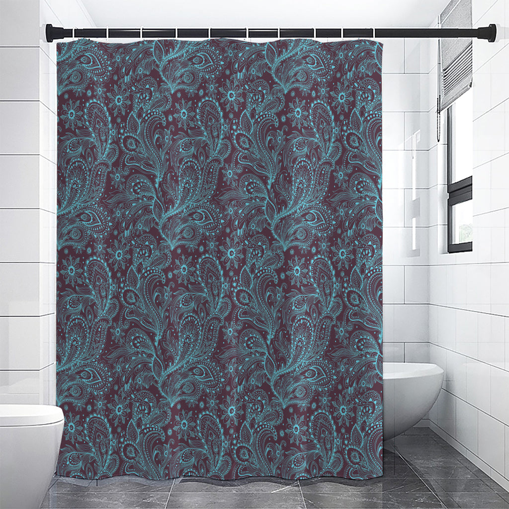 Turquoise Paisley Pattern Print Shower Curtain
