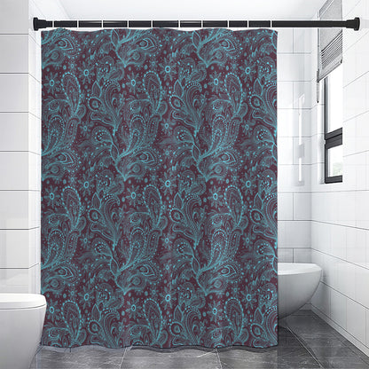 Turquoise Paisley Pattern Print Shower Curtain