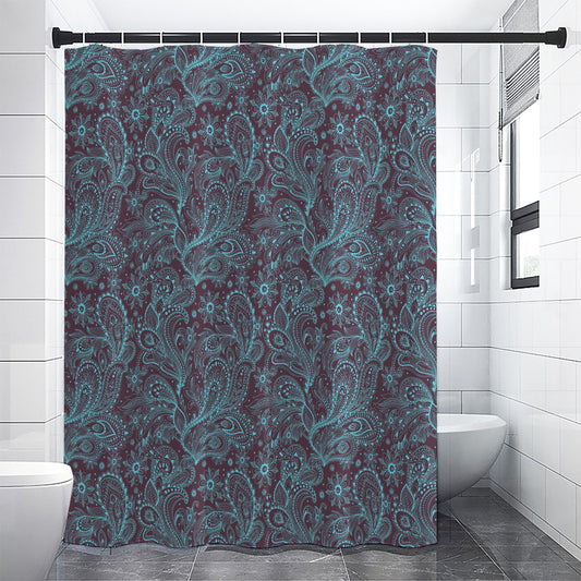 Turquoise Paisley Pattern Print Shower Curtain