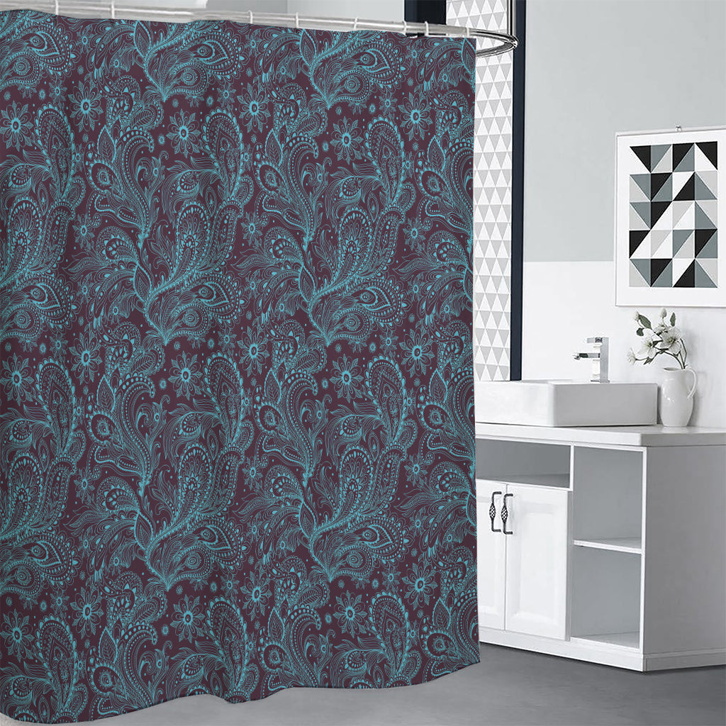 Turquoise Paisley Pattern Print Shower Curtain
