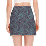 Turquoise Paisley Pattern Print Side Slit Mini Skirt