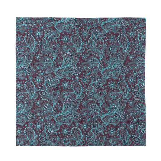 Turquoise Paisley Pattern Print Silk Bandana