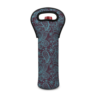 Turquoise Paisley Pattern Print Single Neoprene Wine Tote