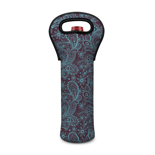 Turquoise Paisley Pattern Print Single Neoprene Wine Tote