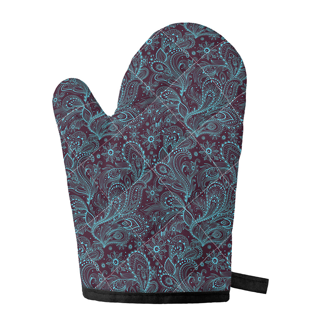 Turquoise Paisley Pattern Print Single Oven Mitt