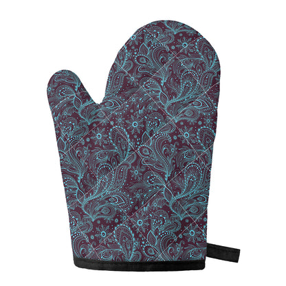 Turquoise Paisley Pattern Print Single Oven Mitt