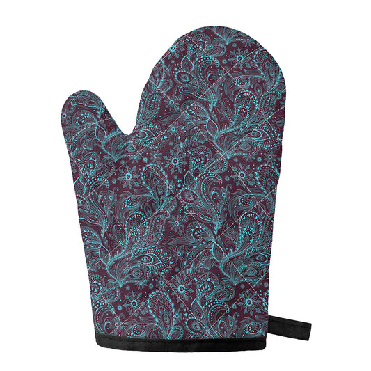 Turquoise Paisley Pattern Print Single Oven Mitt