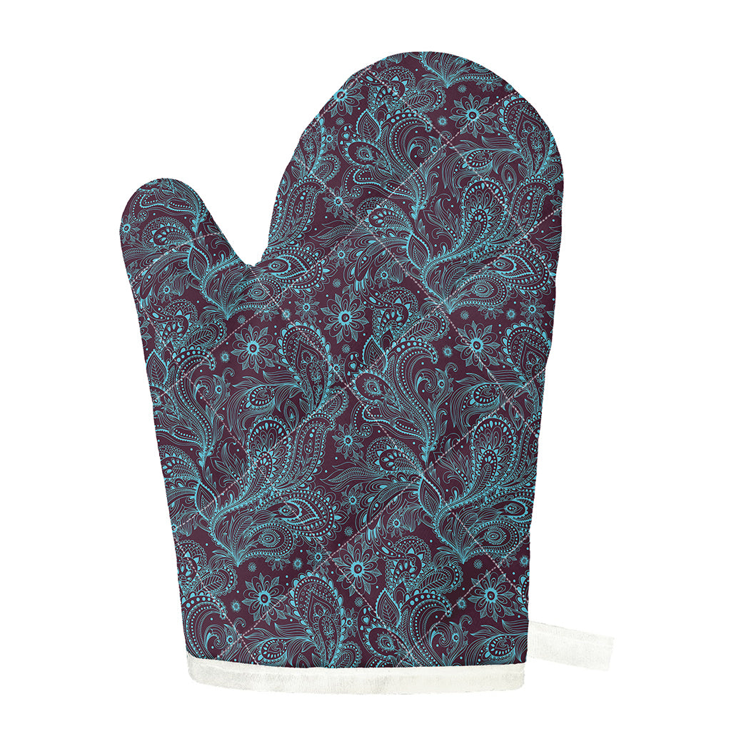 Turquoise Paisley Pattern Print Single Oven Mitt