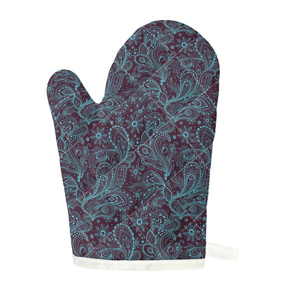 Turquoise Paisley Pattern Print Single Oven Mitt