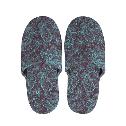 Turquoise Paisley Pattern Print Slippers