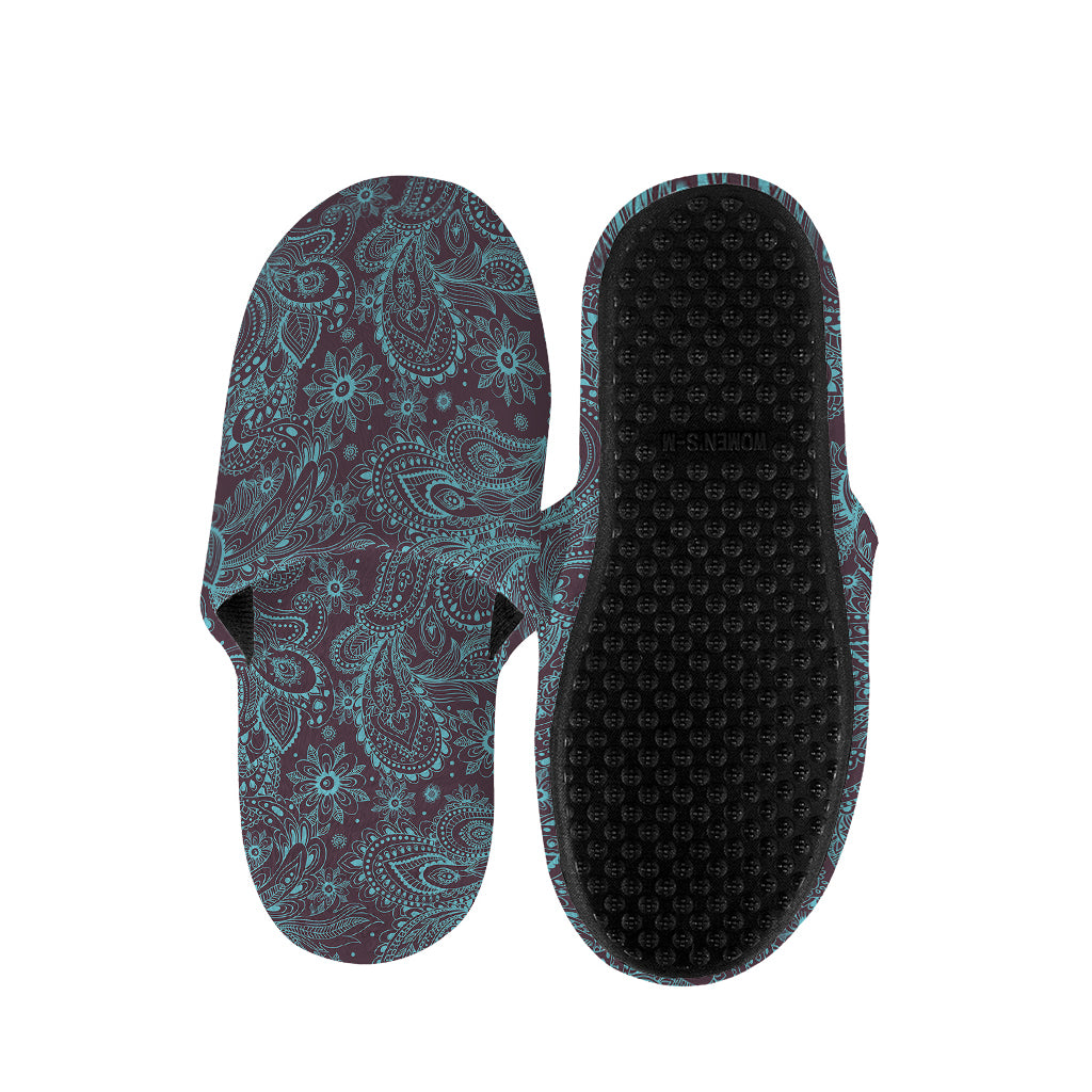 Turquoise Paisley Pattern Print Slippers