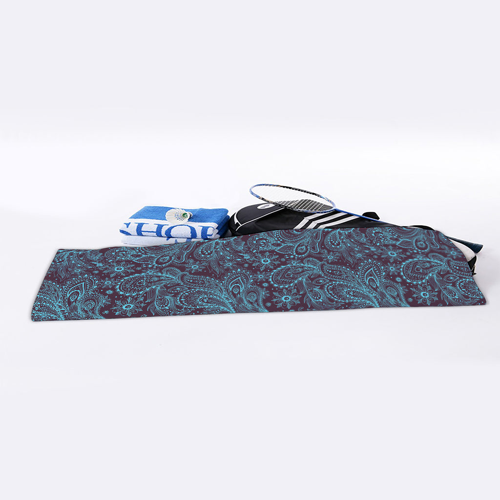 Turquoise Paisley Pattern Print Sports Towel
