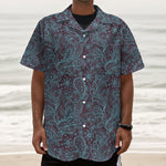 Turquoise Paisley Pattern Print Textured Short Sleeve Shirt