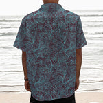 Turquoise Paisley Pattern Print Textured Short Sleeve Shirt