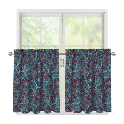 Turquoise Paisley Pattern Print Tier Curtains