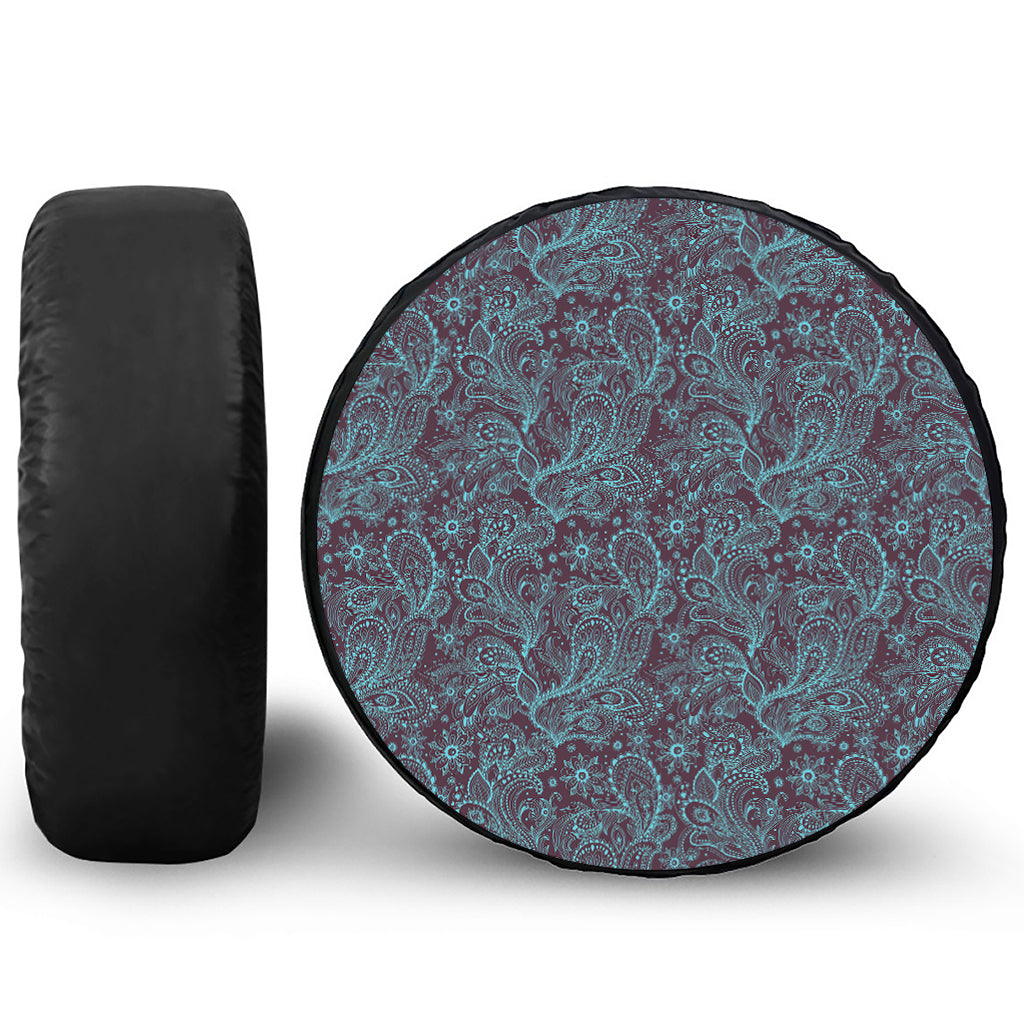 Turquoise Paisley Pattern Print Tire Cover