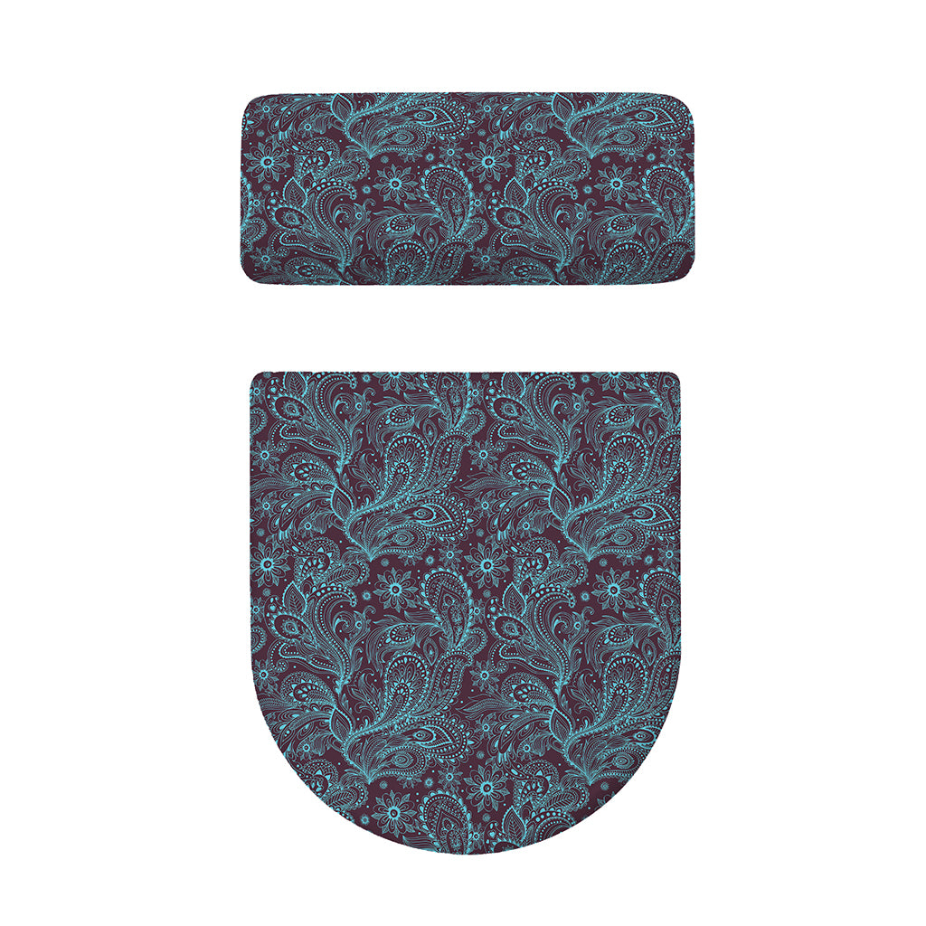 Turquoise Paisley Pattern Print Toilet Lid And Tank Cover Set