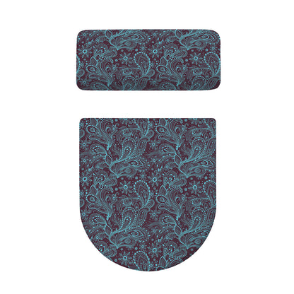 Turquoise Paisley Pattern Print Toilet Lid And Tank Cover Set