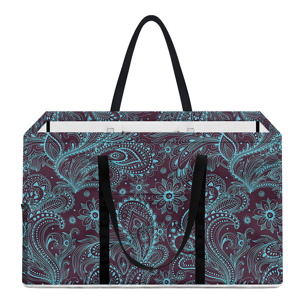 Turquoise Paisley Pattern Print Utility Tote Bag