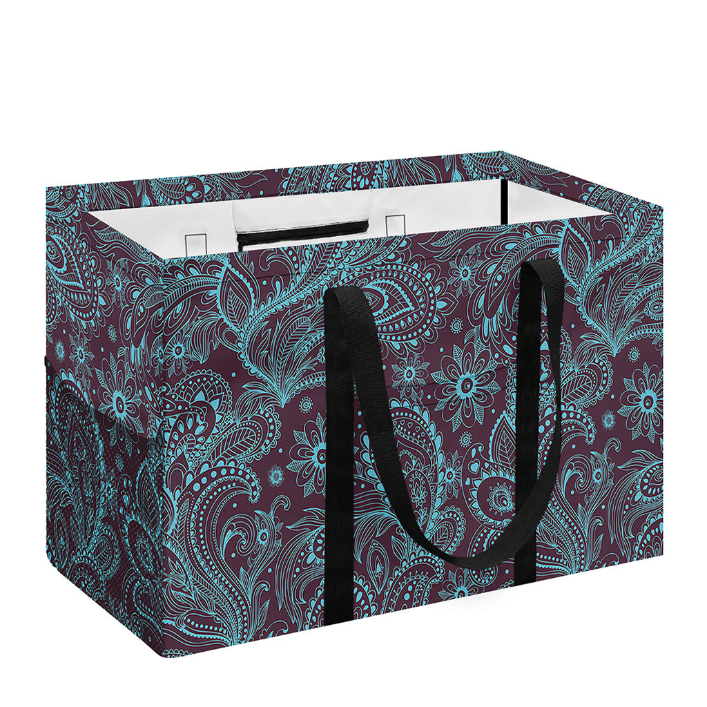 Turquoise Paisley Pattern Print Utility Tote Bag
