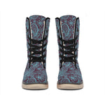 Turquoise Paisley Pattern Print Winter Boots