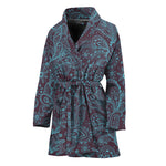 Turquoise Paisley Pattern Print Women's Bathrobe