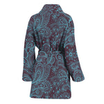 Turquoise Paisley Pattern Print Women's Bathrobe