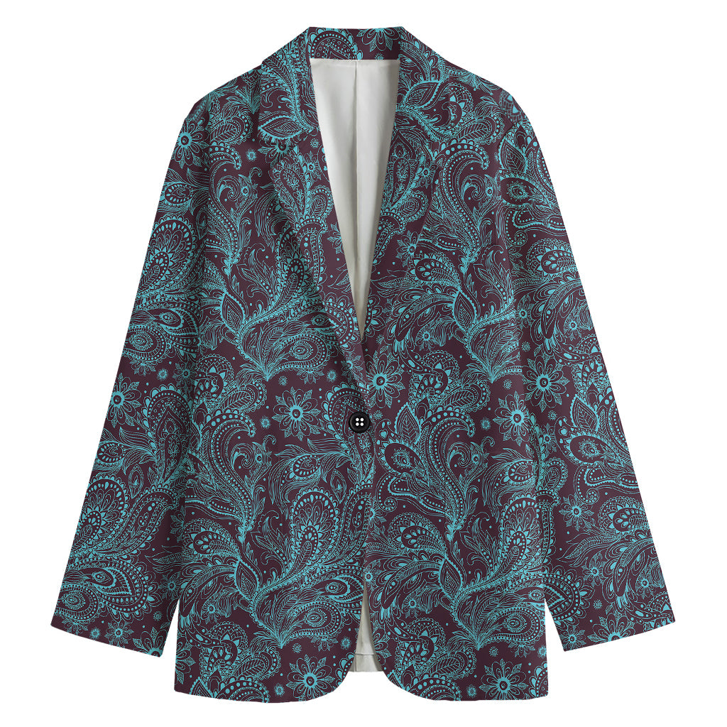 Turquoise Paisley Pattern Print Women's Blazer