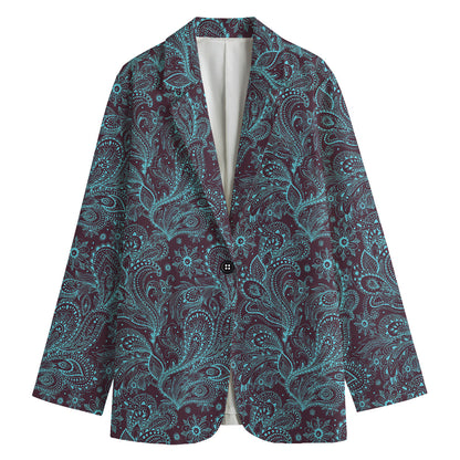 Turquoise Paisley Pattern Print Women's Blazer