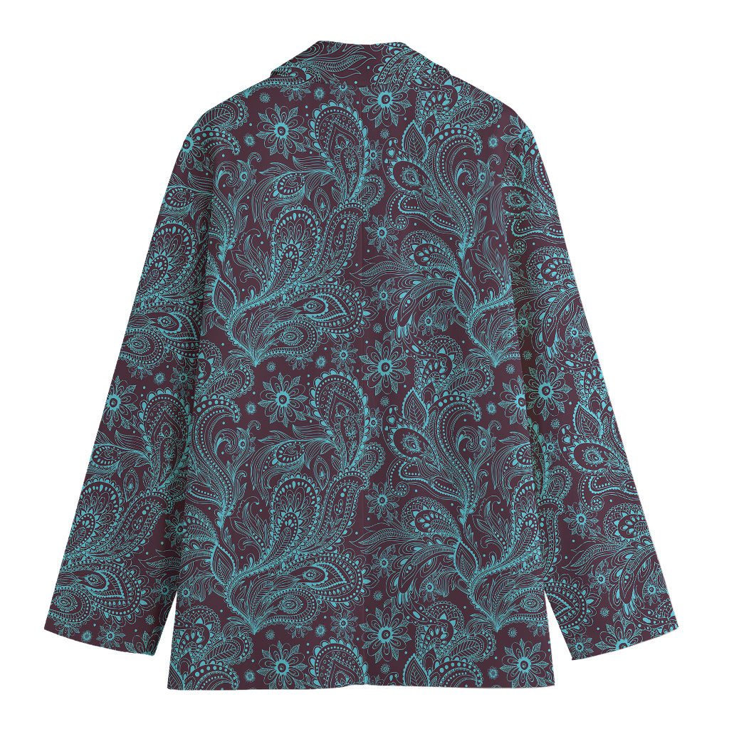 Turquoise Paisley Pattern Print Women's Blazer