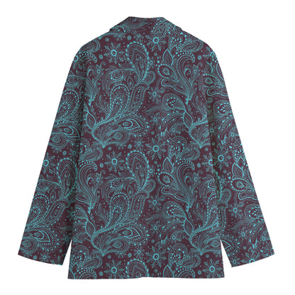 Turquoise Paisley Pattern Print Women's Blazer