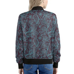 Turquoise Paisley Pattern Print Women's Bomber Jacket