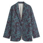 Turquoise Paisley Pattern Print Women's Cotton Blazer