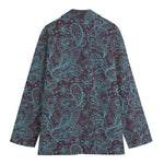 Turquoise Paisley Pattern Print Women's Cotton Blazer