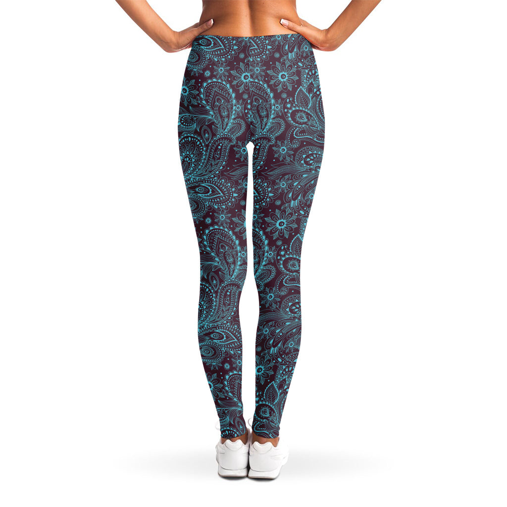 Turquoise Paisley Pattern Print Women's Leggings