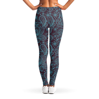 Turquoise Paisley Pattern Print Women's Leggings