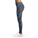 Turquoise Paisley Pattern Print Women's Leggings